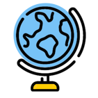 Illustration of a globe on a stand with a blue circular highlight emphasizing the continents