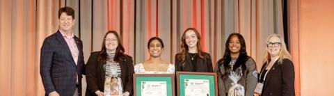 ere is alt text and image: Group photo featuring Suruthika Senthilkumaran, University of Guelph Biomedical Sciences graduate, holding TDIMM Fellowship award certificate, standing with colleagues and partners at award ceremony.