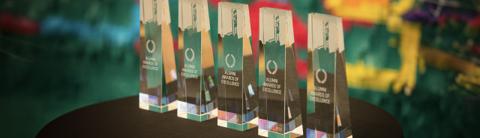 Alumni Awards of Excellence trophies