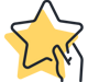 An icon of a yellow star with a hand touching it, symbolizing favoriting, selecting, or giving a rating.