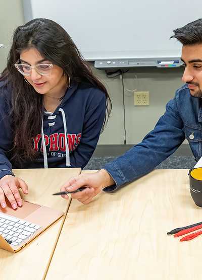 Young alumni reviewing resumes on their laptops