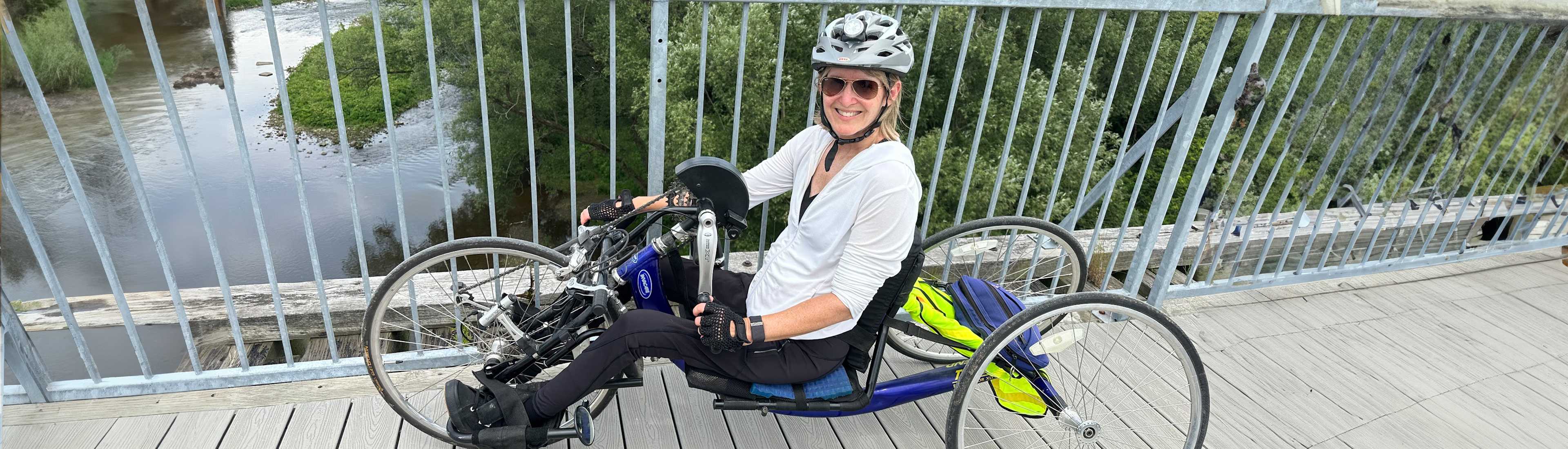 Cyndy Mclean with her racing wheelchair